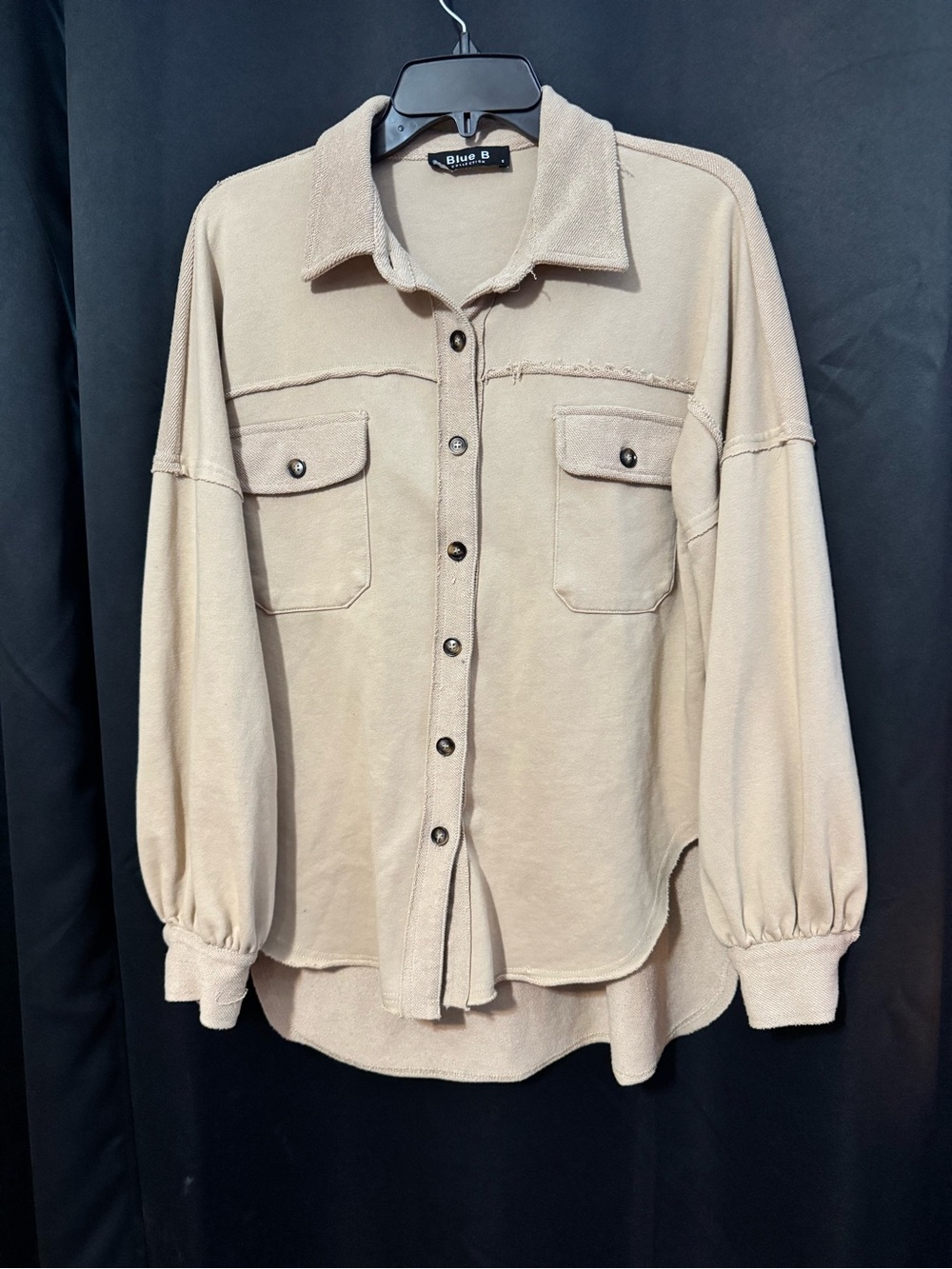 Blue B Women's Beige Button-Front Shacket Cardigan
